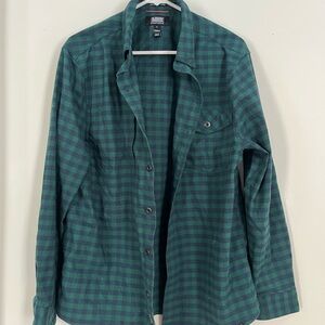 Green and Navy Plaid Button-Up Shirt